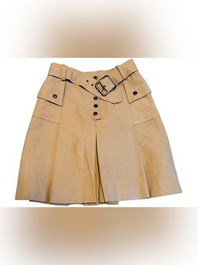 Vintage Norbert Nel Classic Tan Skirt with Belted Waist and Button Snaps Size OS